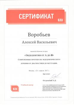 Сертификат врача Воробьев А.В.