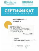 Сертификат врача Андрющенко М.А.