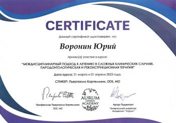 Сертификат врача Воронин Ю.И.
