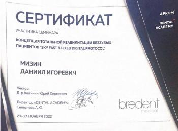 Сертификат врача Мизин Д.И.