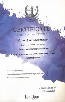 Сертификат врача Мизин Д.И.