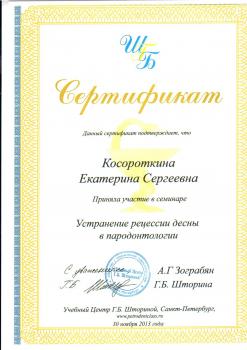 Сертификат врача Косороткина Е.С.