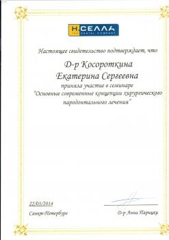 Сертификат врача Косороткина Е.С.