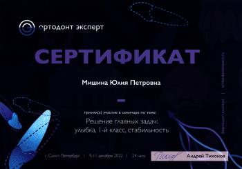 Сертификат врача Мишина Ю.П.