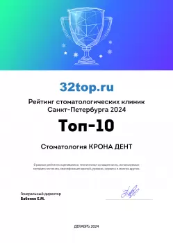 Сертификат клиники Крона Дент